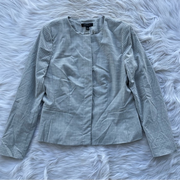 Ann Taylor light gray Crewneck jacket in graphic check - Picture 2 of 11